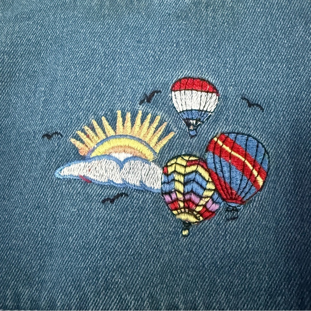 Vintage Passion‎ I Embroidered Denim Jean Jacket Hot Air Balloons Zip Up Size S - Picture 5 of 14